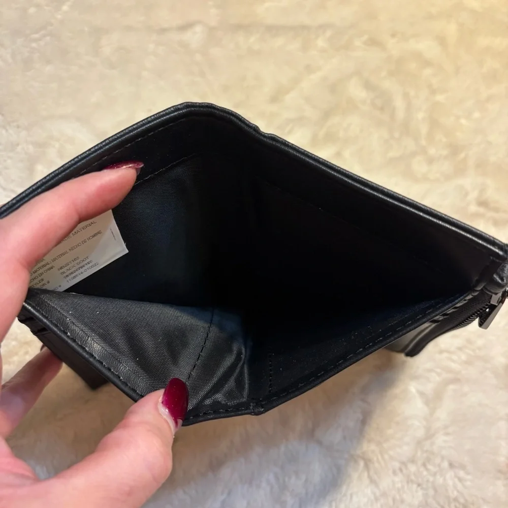 Black Wallet Faux Leather Steel Hardware Snap Closure Zip Pocket Billfold